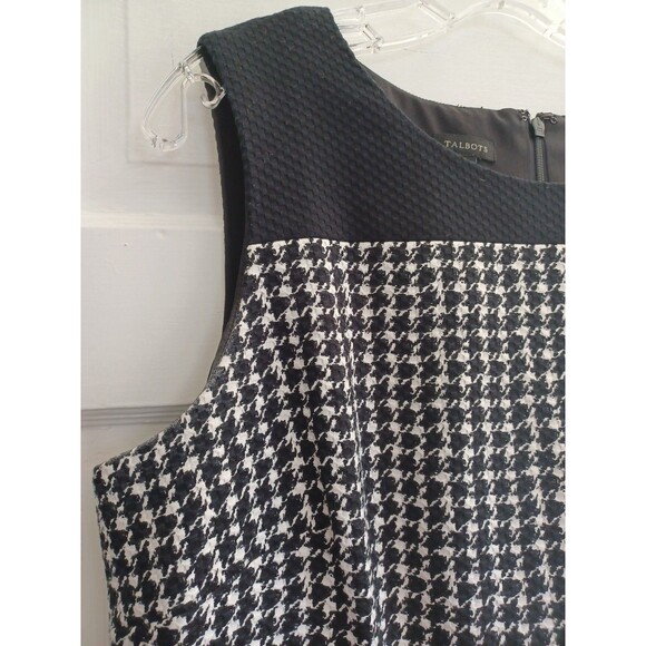 Talbots black/white houndstooth shift dress 16 plus sz sleeveless classic offic - Picture 3 of 10